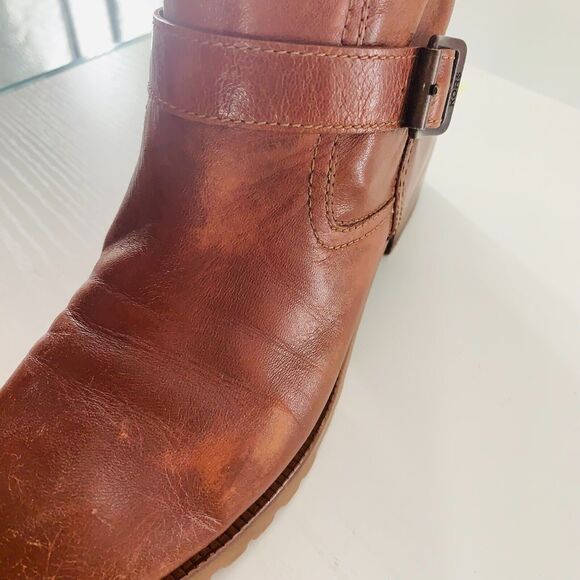 Michael KORS Leather Biker Round Toe Boot Brown 8 Distress Imperfect No Marking - Picture 6 of 16